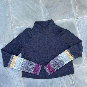 Prana Zandra crop funnel neck sweatshirt sweater gray yellow purple yoga soft